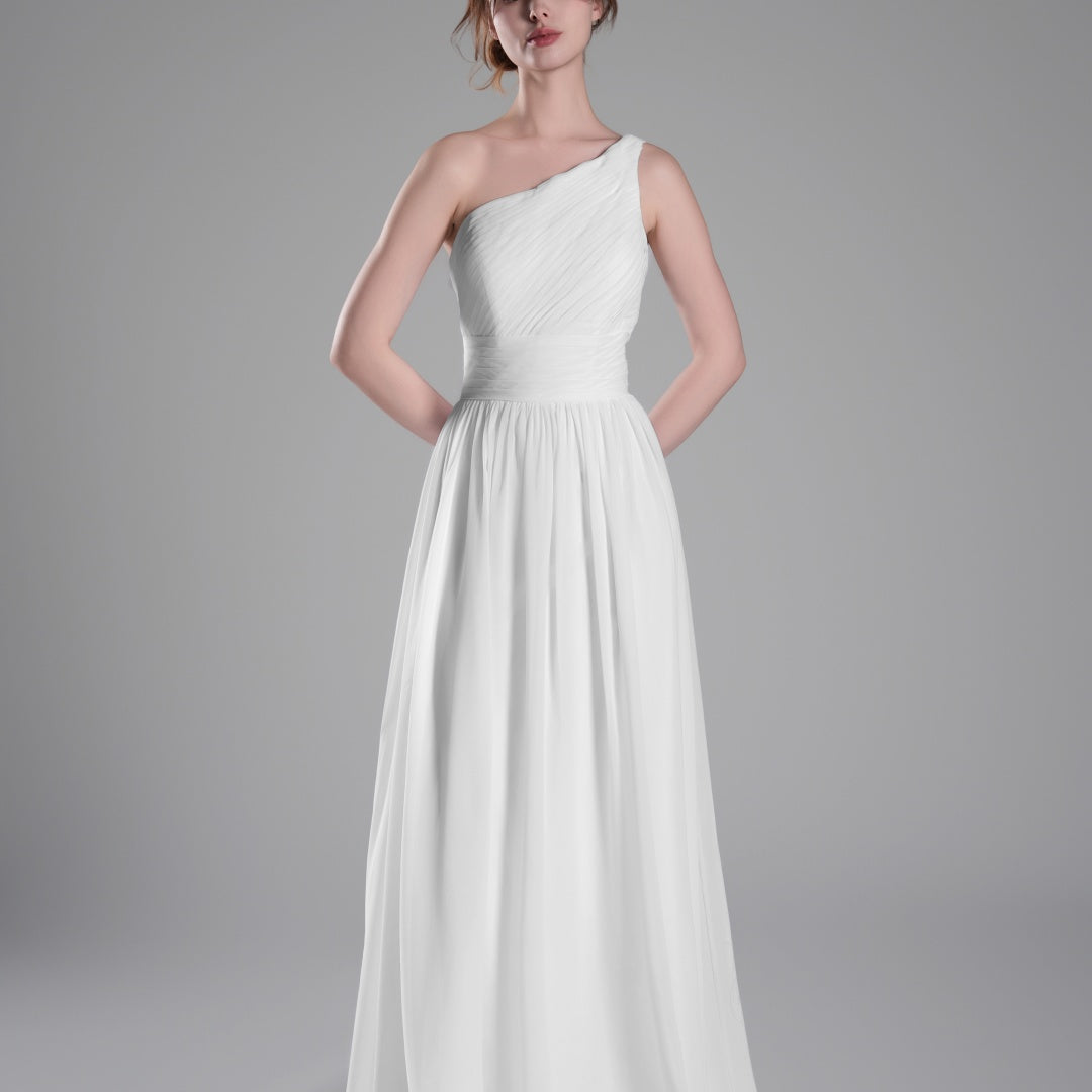 One-Shoulder Lace-Up Back Pleated A-Line Dresses