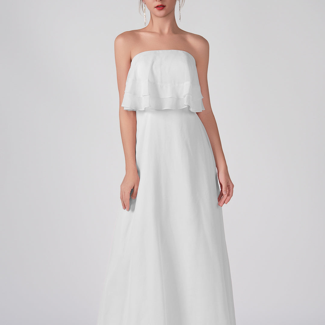 Strapless Ruffles A-Line Floor-Length Chiffon Dress
