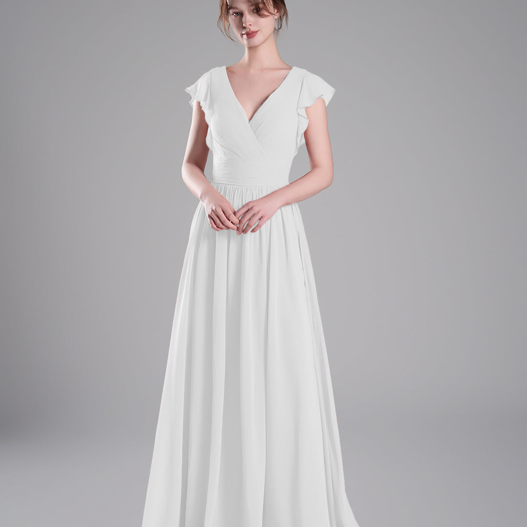 Flutter Sleeves Pleated Bodice Open Back Dresses