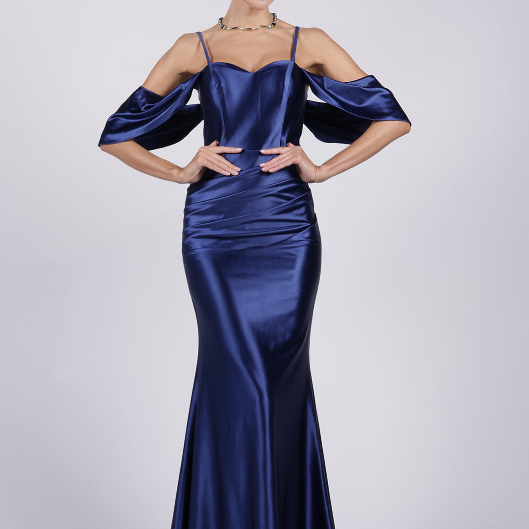Off-Shoulder Pleated Satin Mermaid Evening Dresses