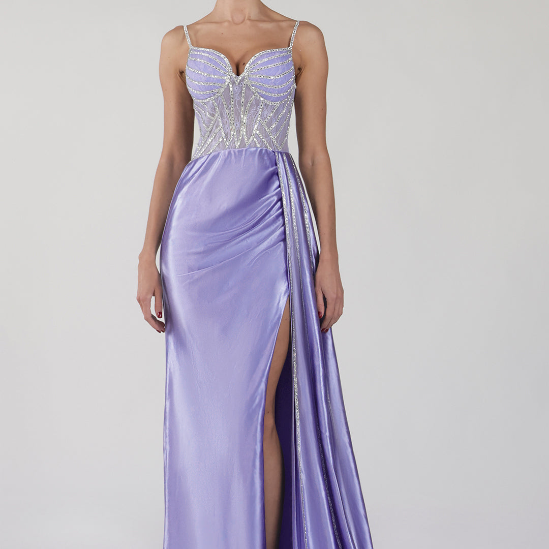 Spaghetti Straps Beaded High Side Split Dresses