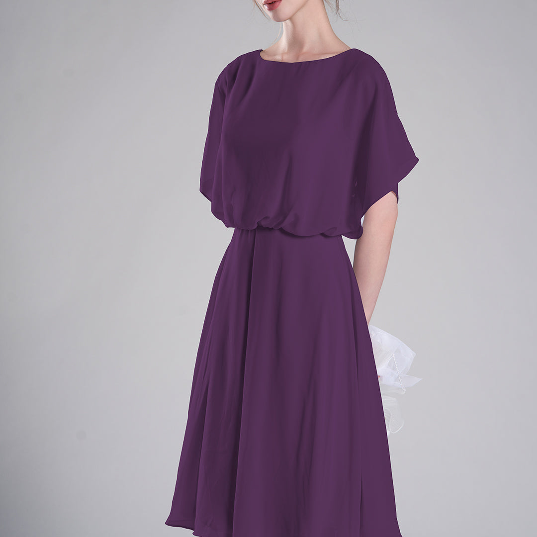 Round Neck Draped Sleeves Tie Detail Dresses