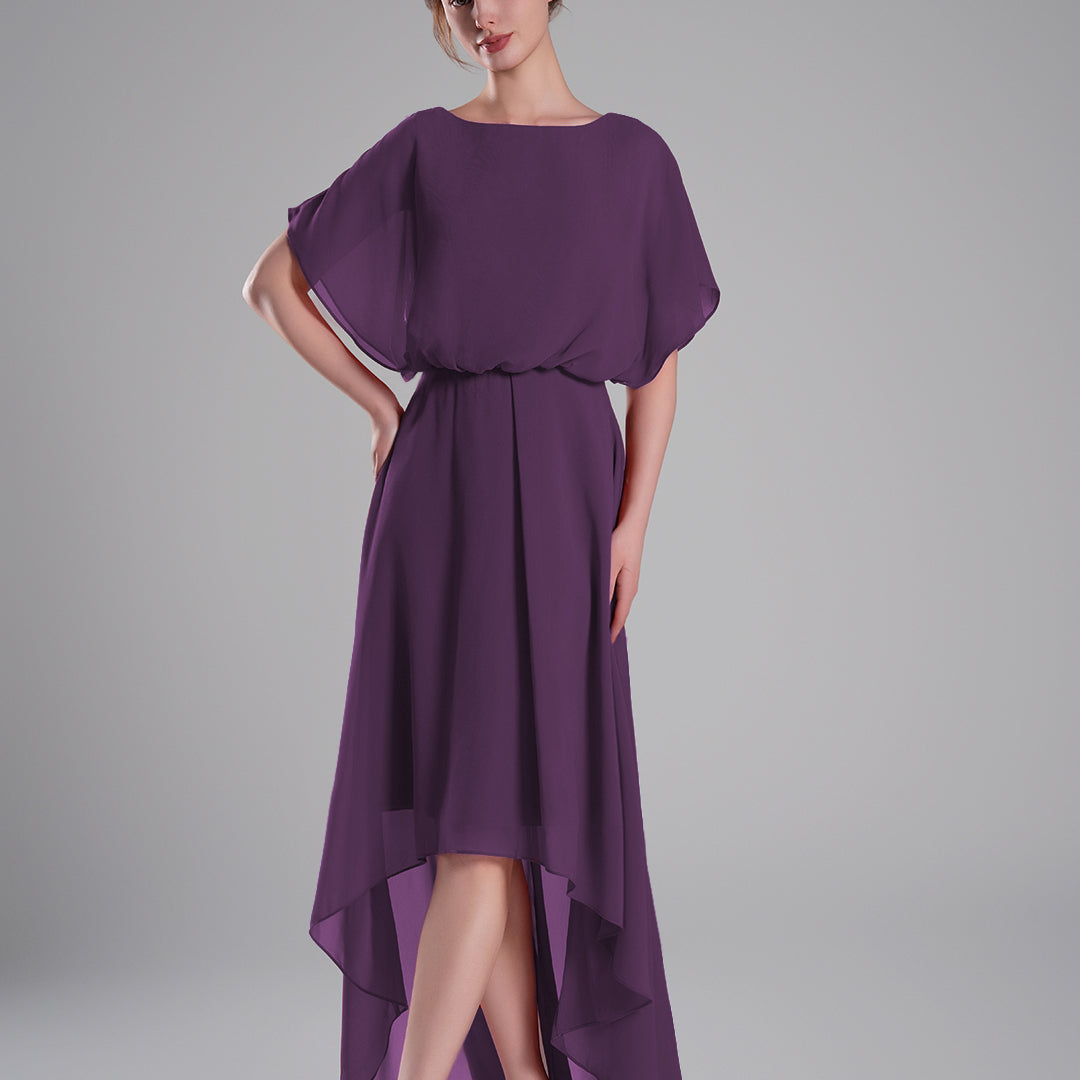 Boat Neck Open Back Flowing A-Line Dresses
