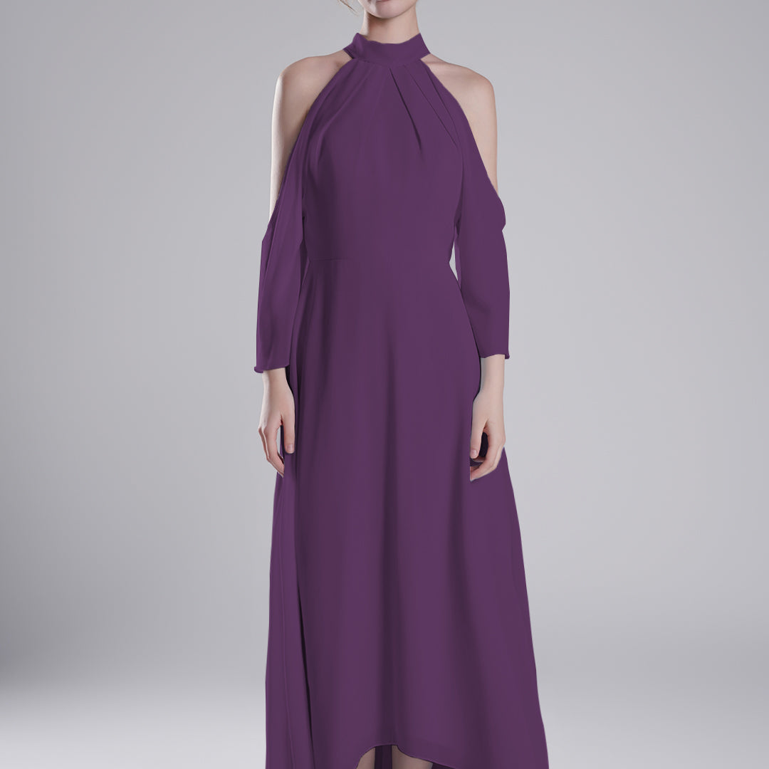 Back Tie Halter Neckline Tulle Long Sleeve Dresses