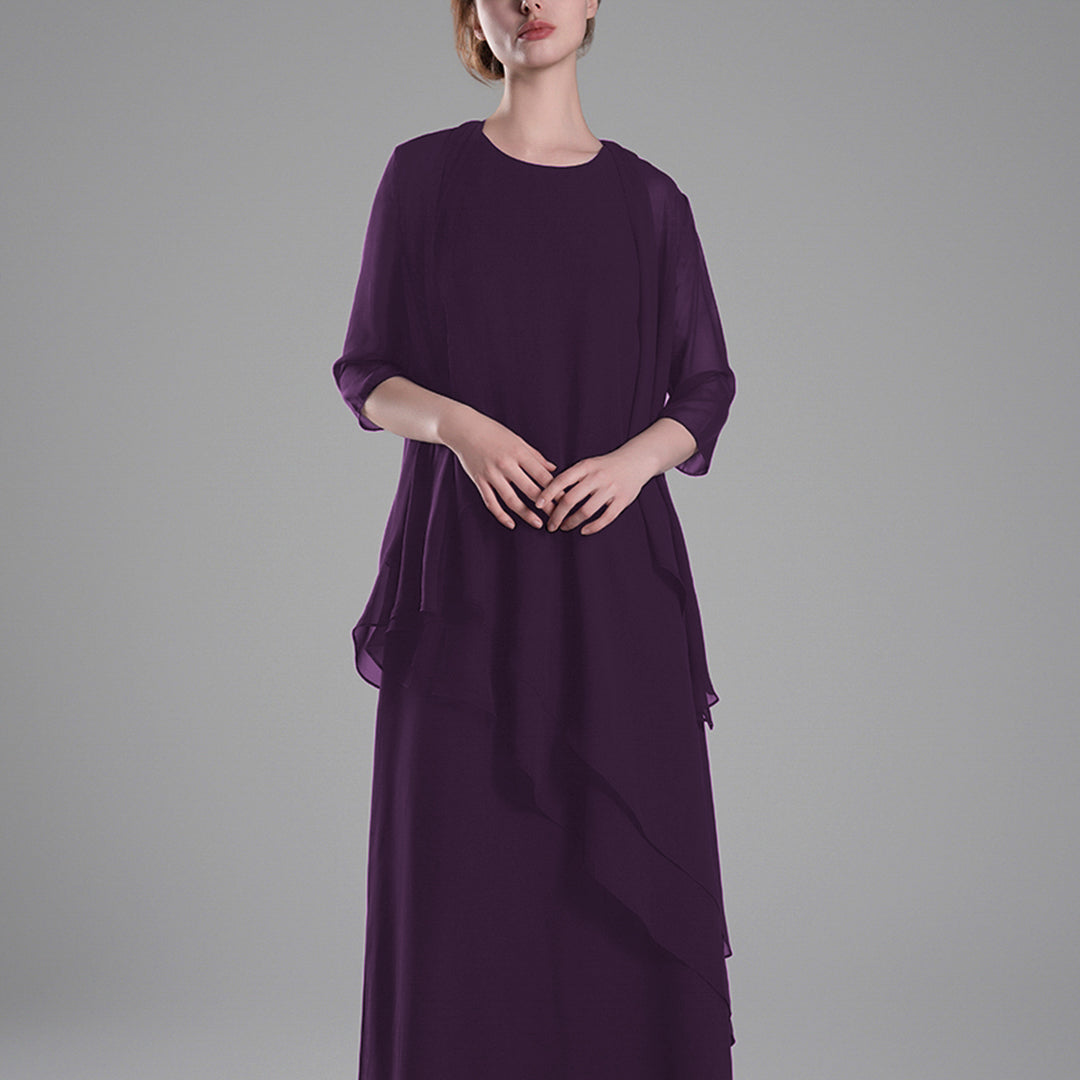 Classic Round Neck Sheer Sleeves Two-Piece Dresses