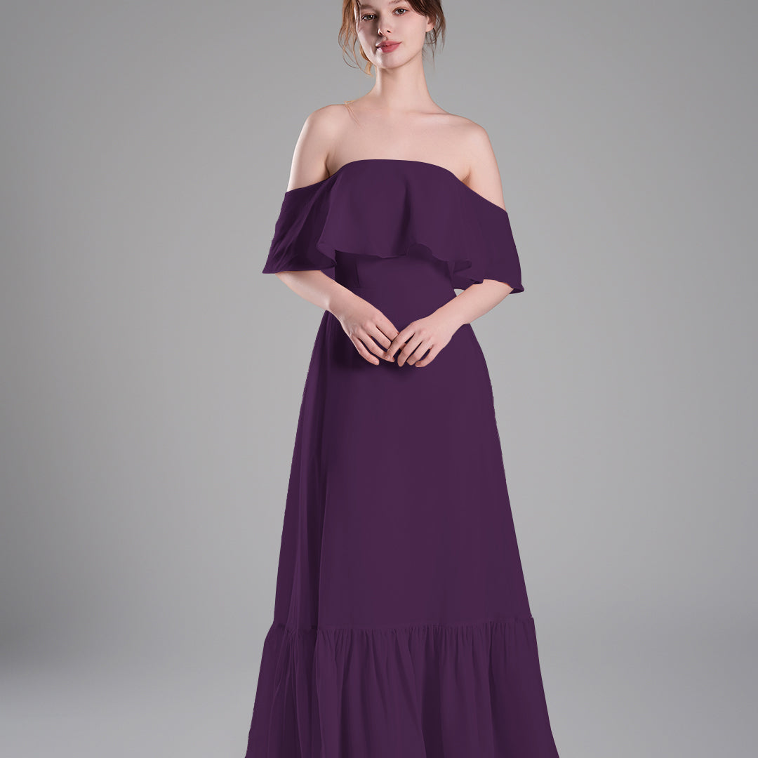 Off-Shoulder Ruffle Detailing Tiered Hemline Dresses