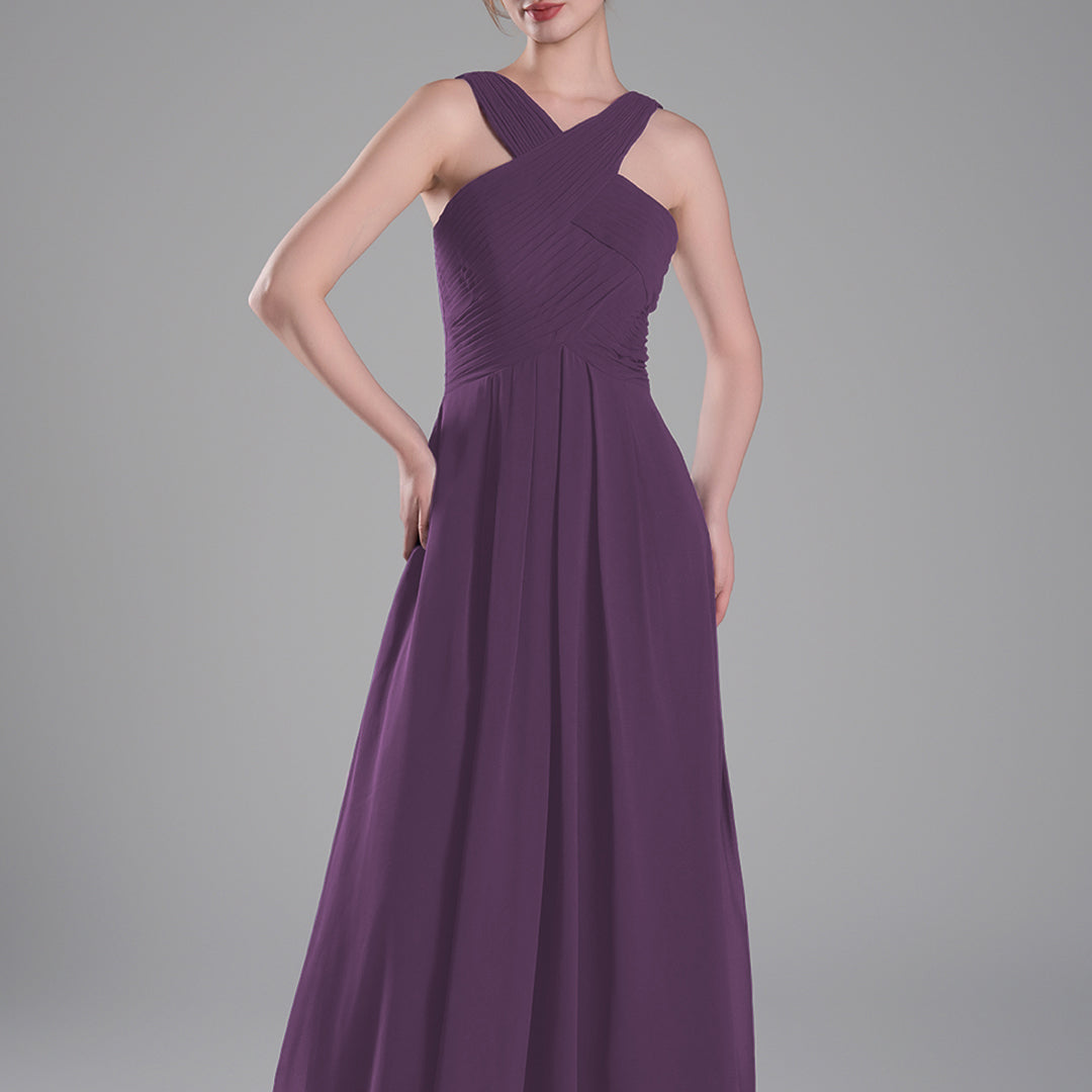 Crossed Straps Ruched Bodice A-Line Dresses