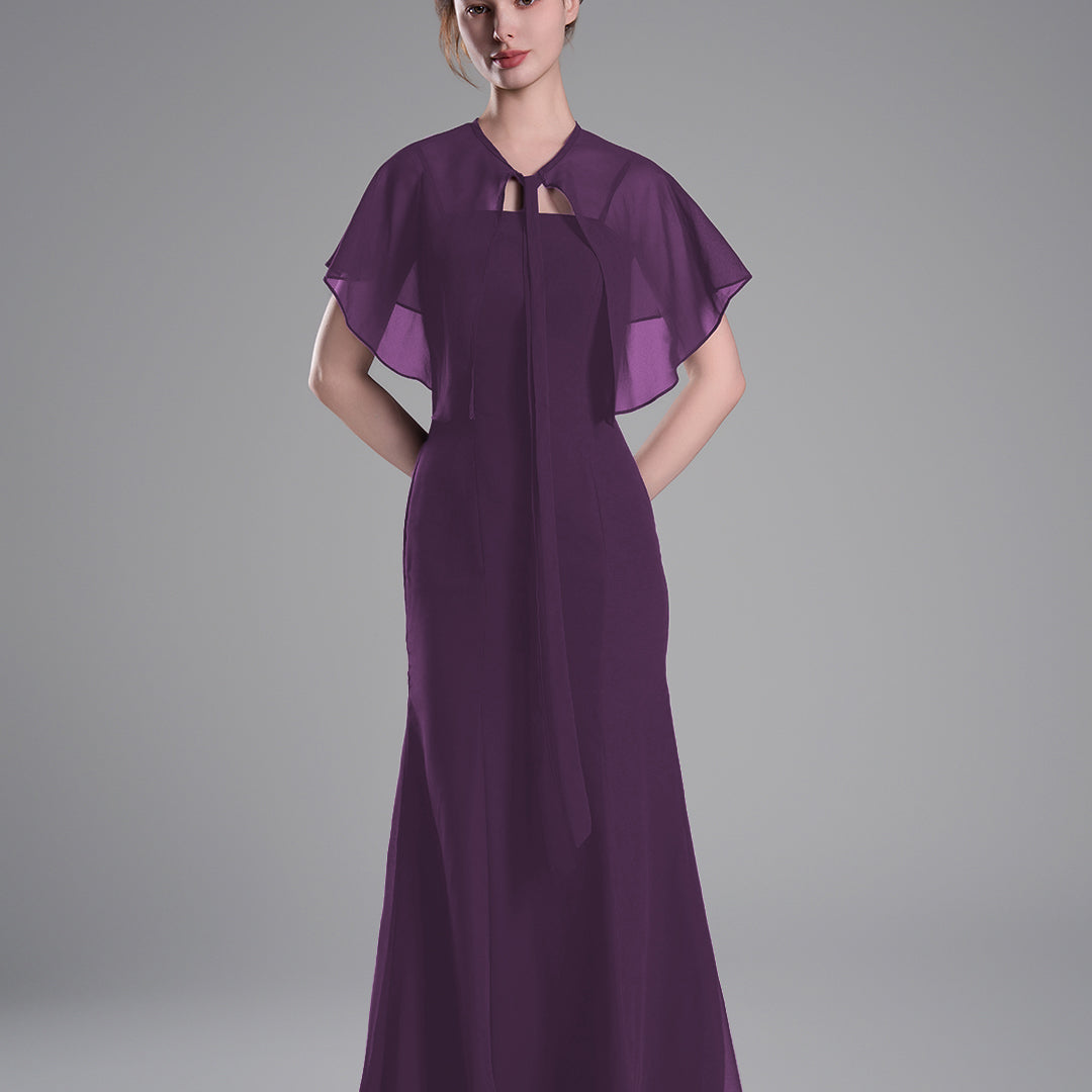 Detachable Chiffon Cape Floor-Length Mermaid Dresees