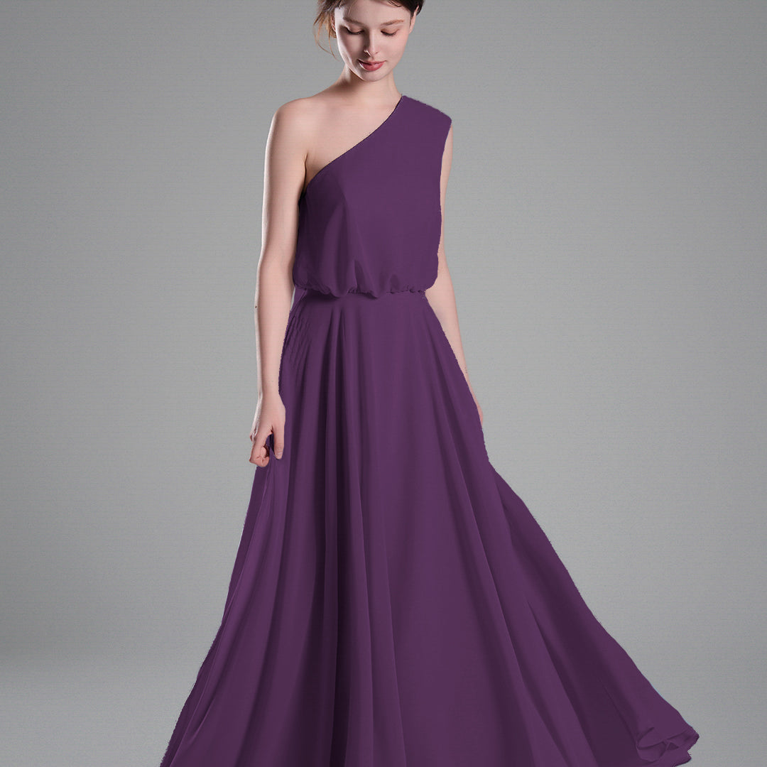 One-Shoulder Flowing Hem A-Line Dresses