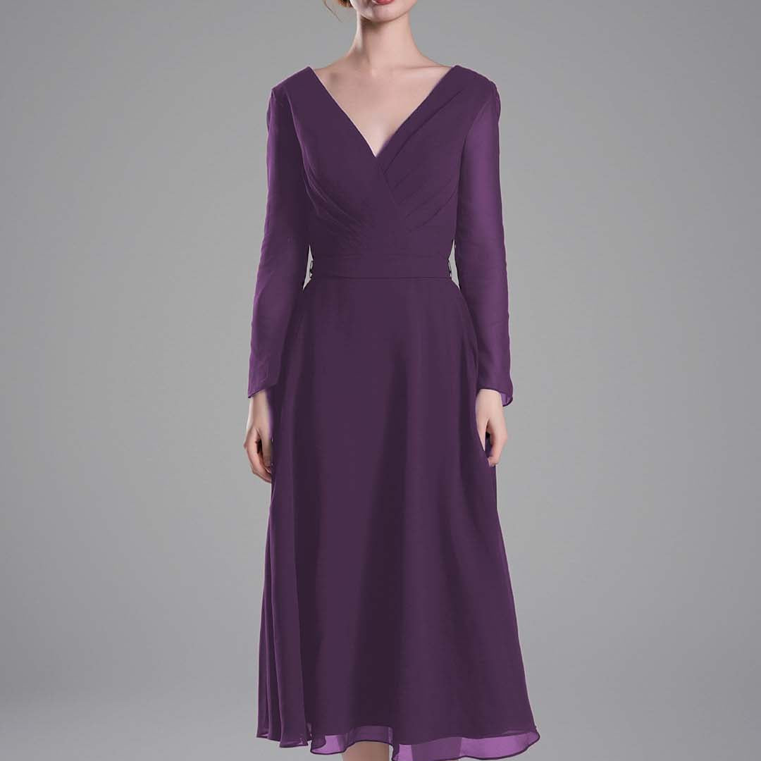 Flattering V-Neck Long Sleeves Tied Dresses
