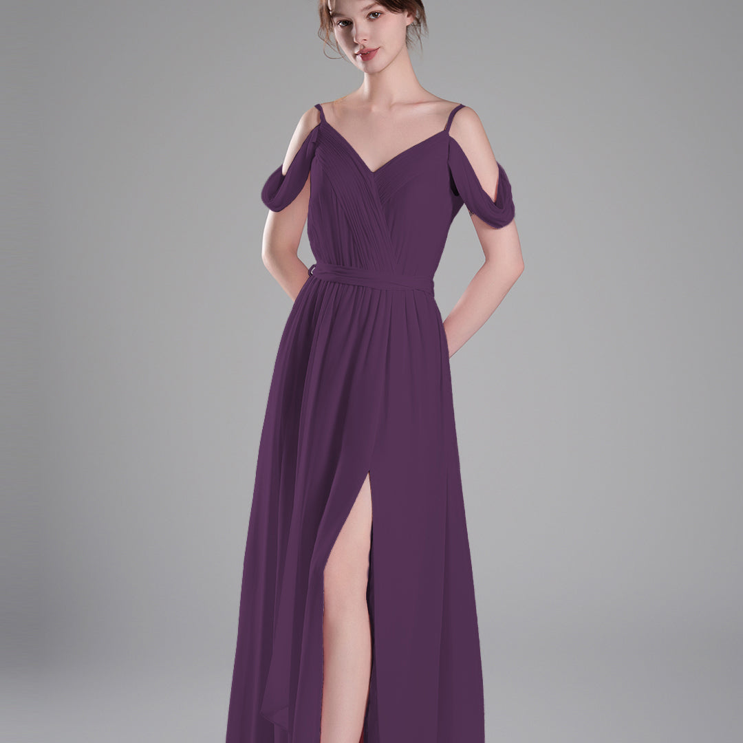 Off-Shoulder Adjustable Waist Tie Pleated Dresses