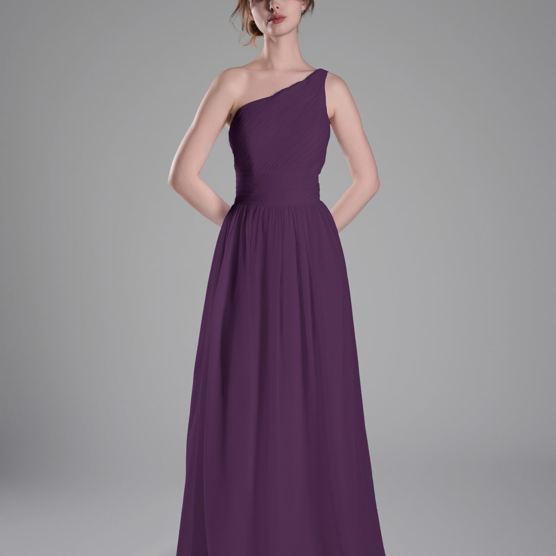 One-Shoulder Lace-Up Back Pleated A-Line Dresses