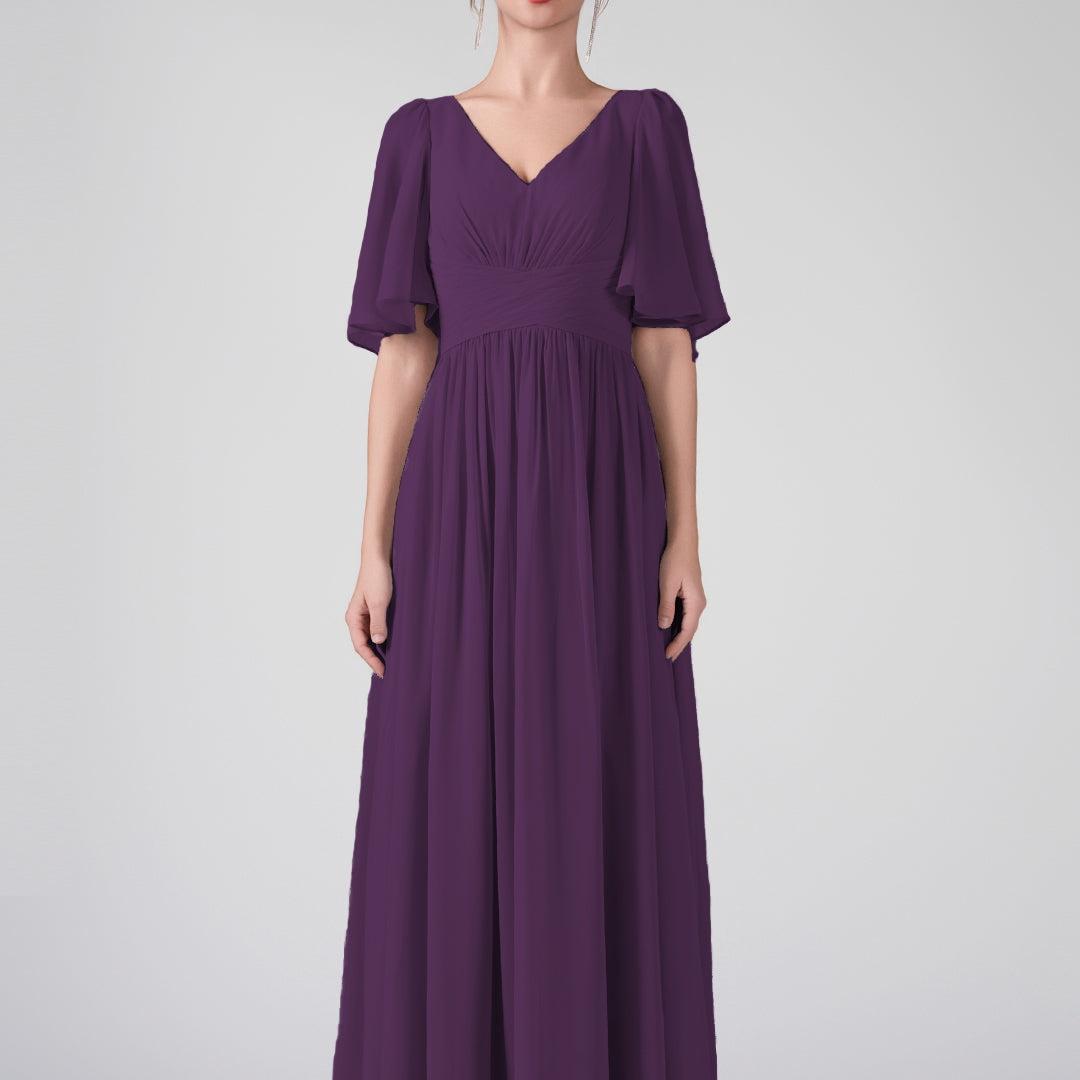 V-Neck Flowing Sleeves A-Line Ruffles Maxi Dresses