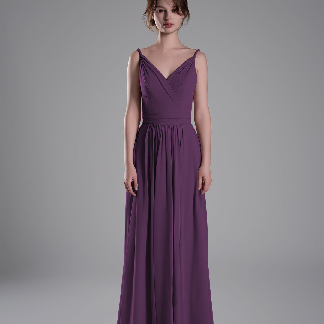 V-Neck Pleated Split A-Line Bridesmaid Dresses