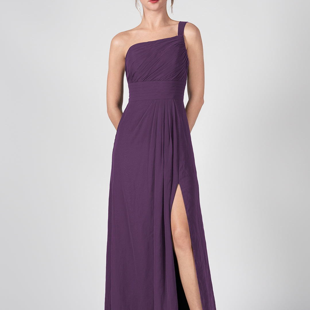 One Shoulder A-Line Side Split Chiffon Maxi Dresses