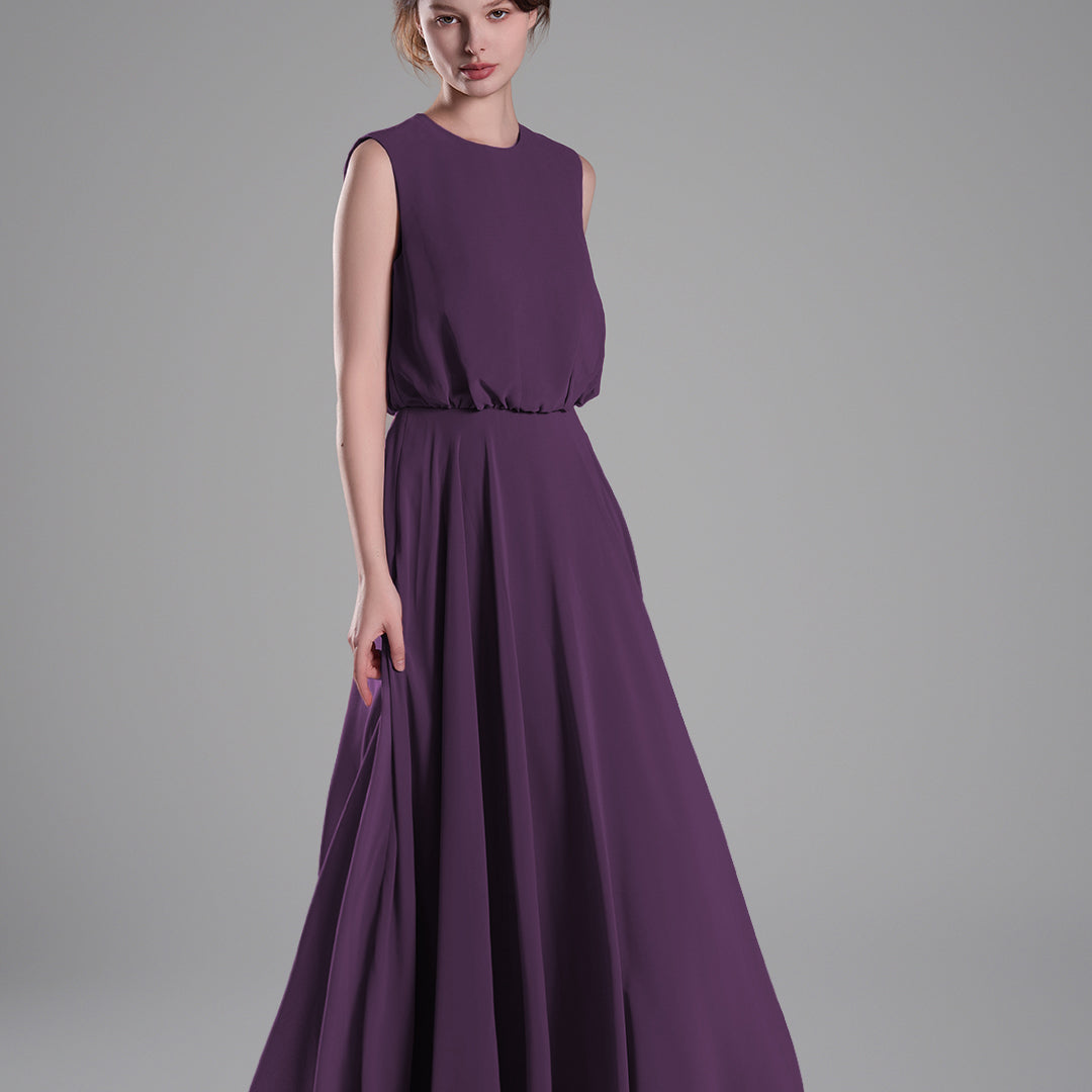 Sleeveless Round Neck Blackless A-Line Dresses