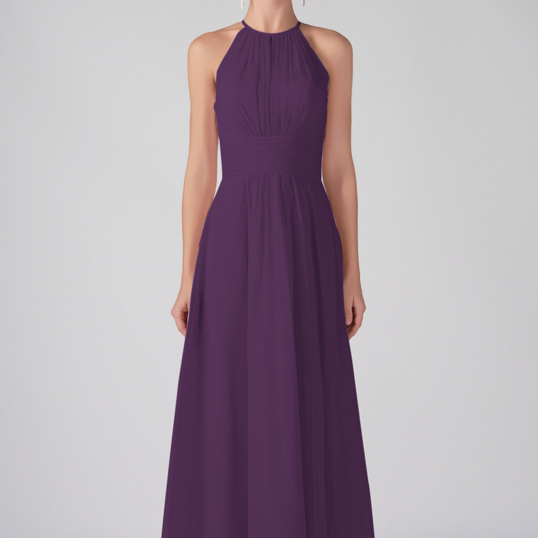 Robe longue chic à volants et bretelles licou