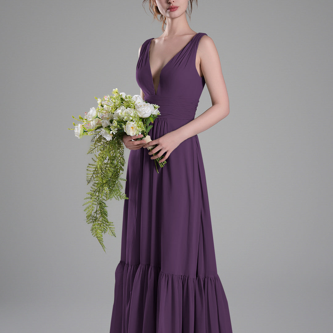 Sexy V-Neck Patchwork Chiffon Maxi Dress