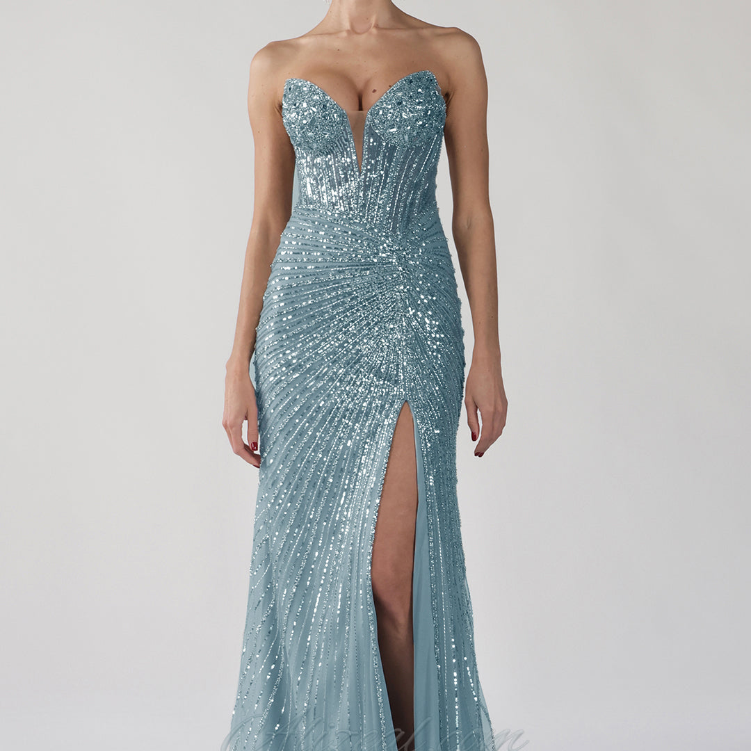 Sweetheart Neck Intricate Sequin Side Split Dresses