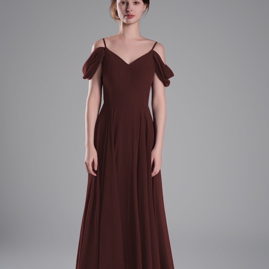 Off-Shoulder Draped Back A-Line Dresses