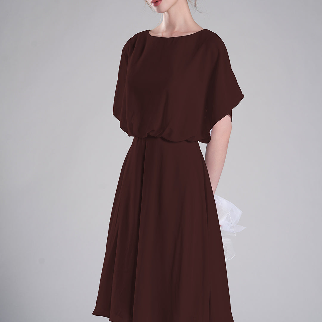 Round Neck Draped Sleeves Tie Detail Dresses