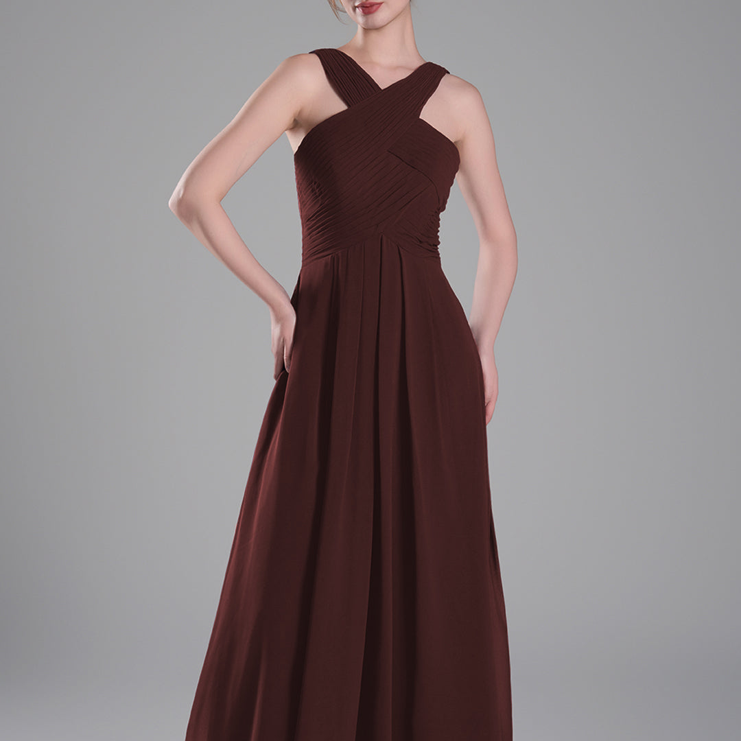 Crossed Straps Ruched Bodice A-Line Dresses