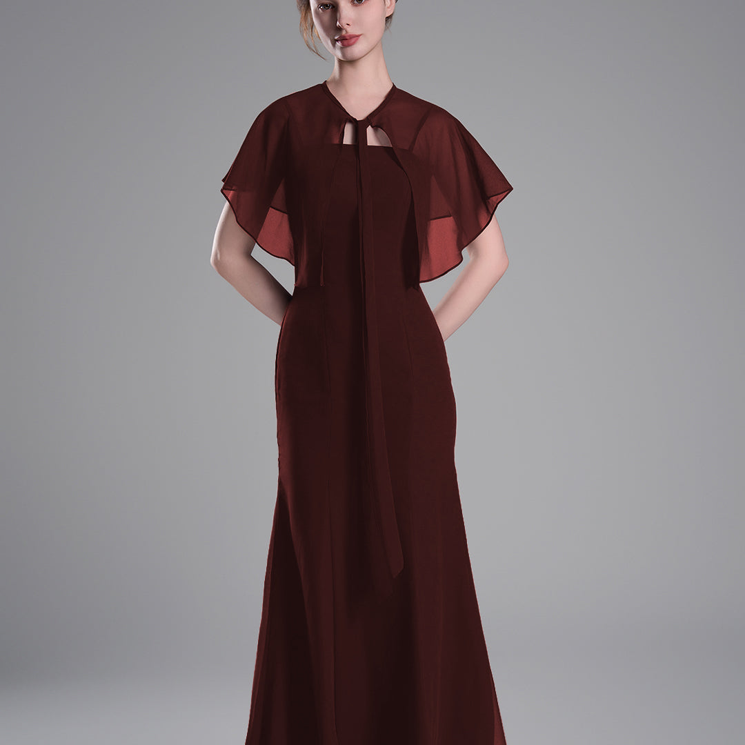 Detachable Chiffon Cape Floor-Length Mermaid Dresees