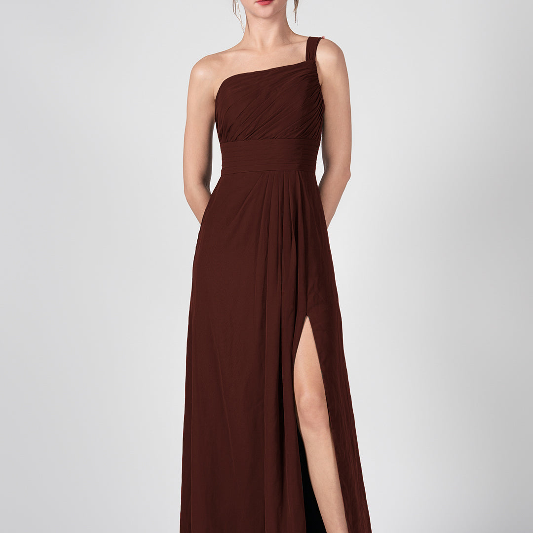 One Shoulder A-Line Side Split Chiffon Maxi Dresses