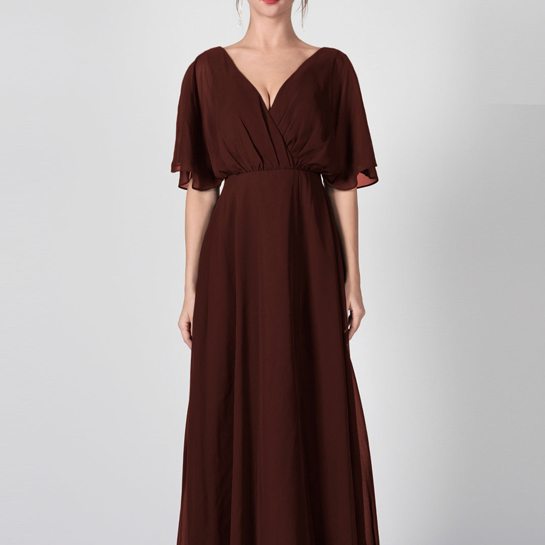 Open Back V-Neck Split Chiffon Maxi Dresses