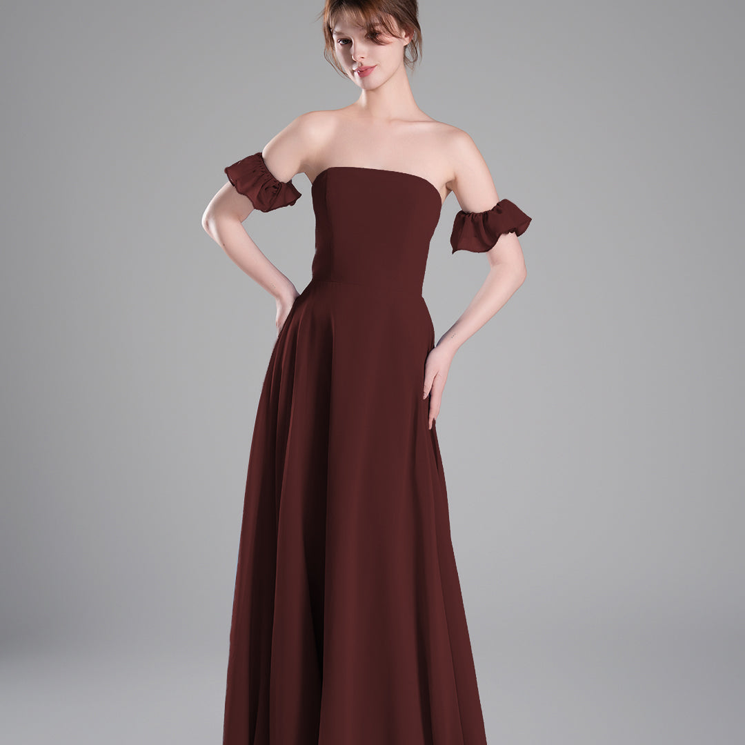 Off-Shoulder Ruffle Sleeves Figure Bodice A-line Dresses