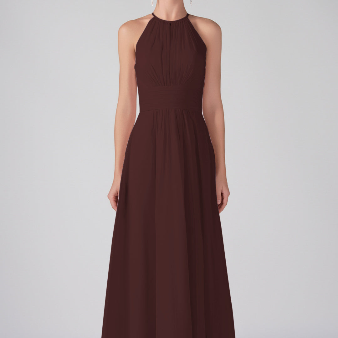 Robe longue chic à volants et bretelles licou