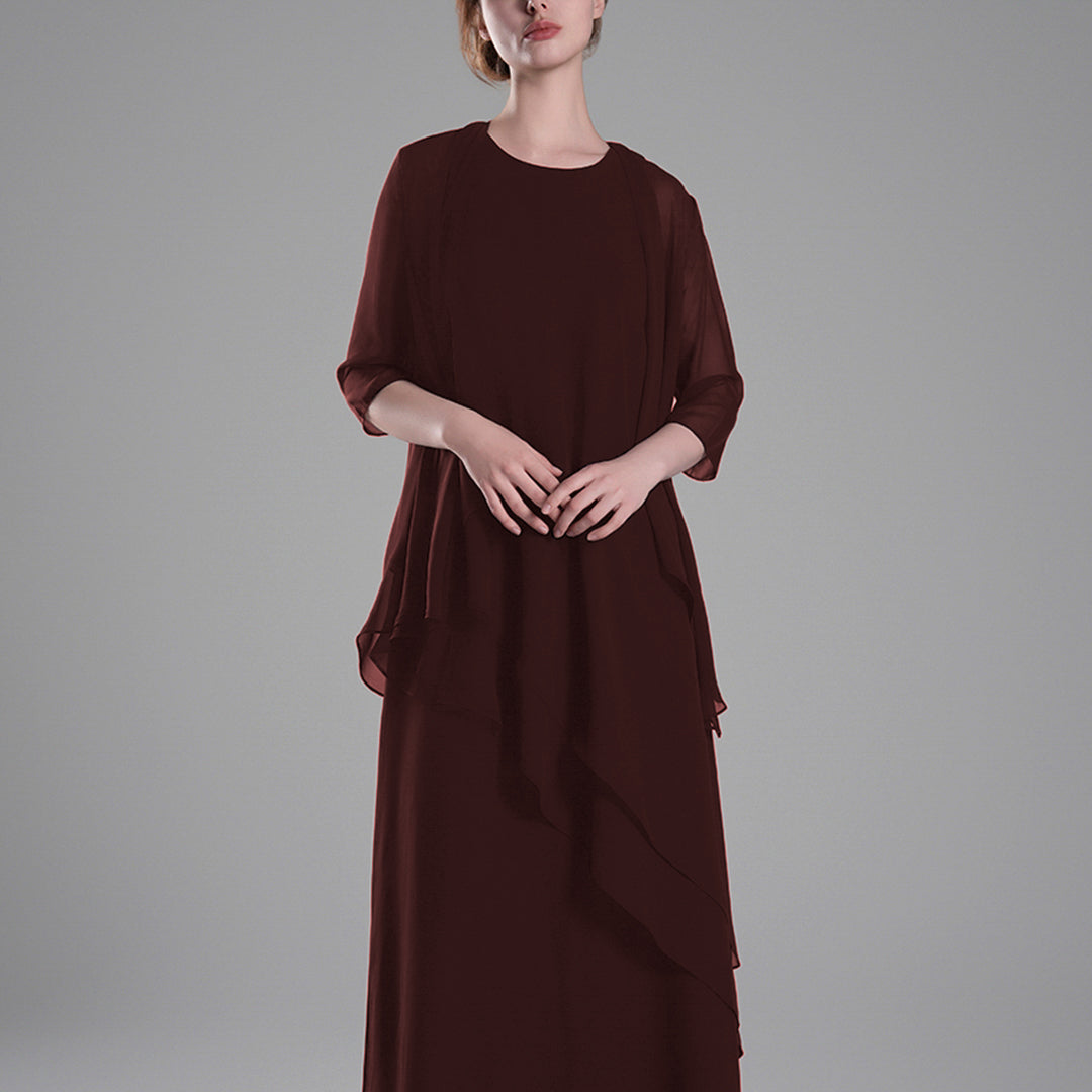 Classic Round Neck Sheer Sleeves Two-Piece Dresses