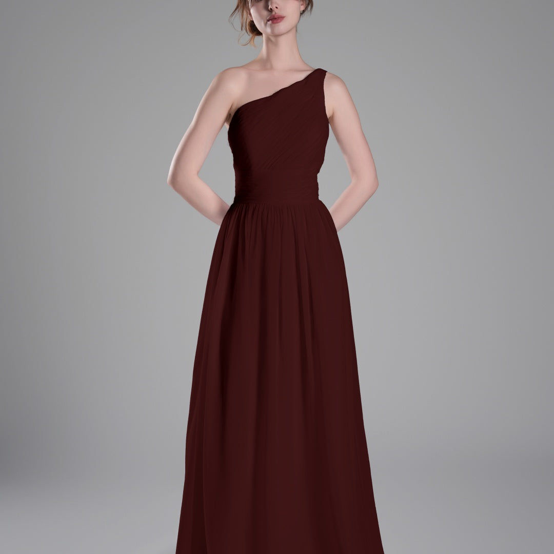 One-Shoulder Lace-Up Back Pleated A-Line Dresses