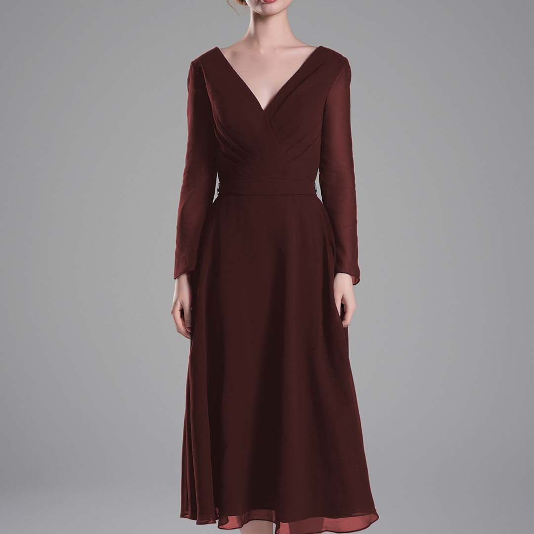 Flattering V-Neck Long Sleeves Tied Dresses