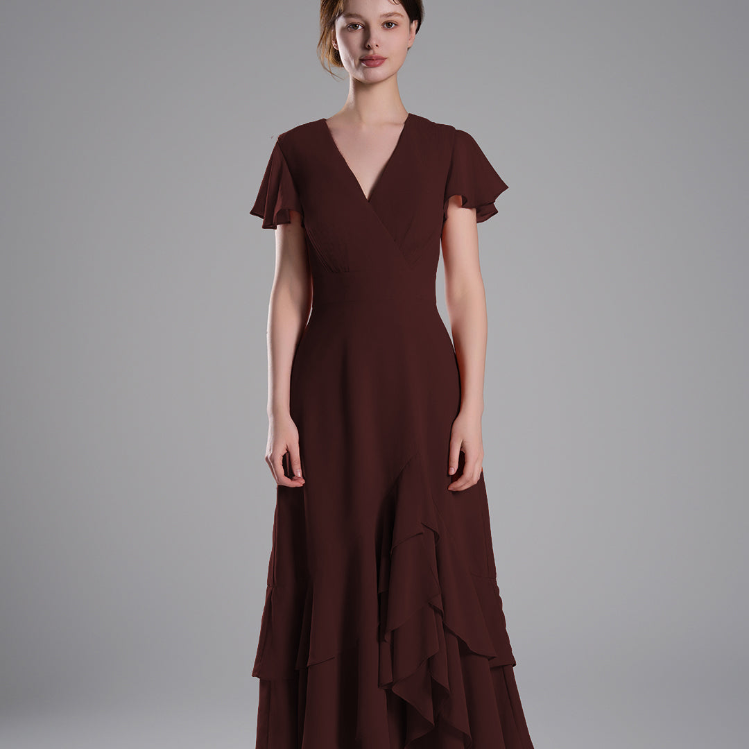 V-Neck Flutter Sleeves Asymmetrical Hemline Dresses