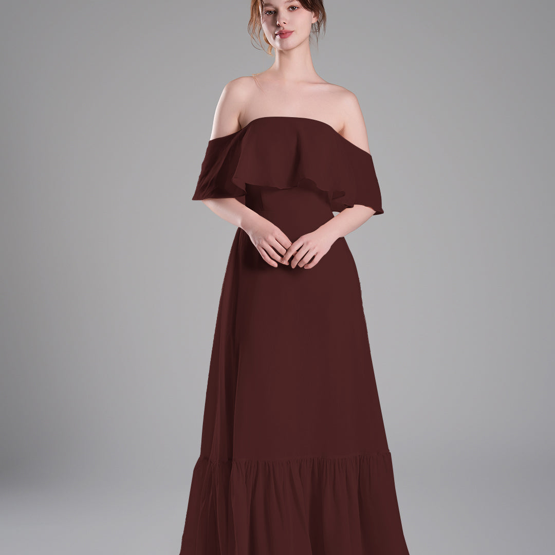 Off-Shoulder Ruffle Detailing Tiered Hemline Dresses