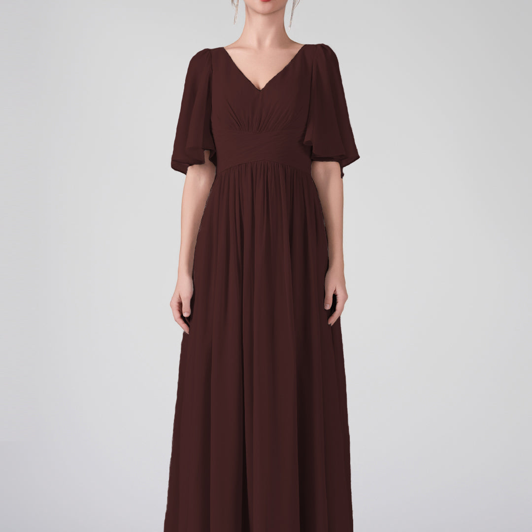 V-Neck Flowing Sleeves A-Line Ruffles Maxi Dresses
