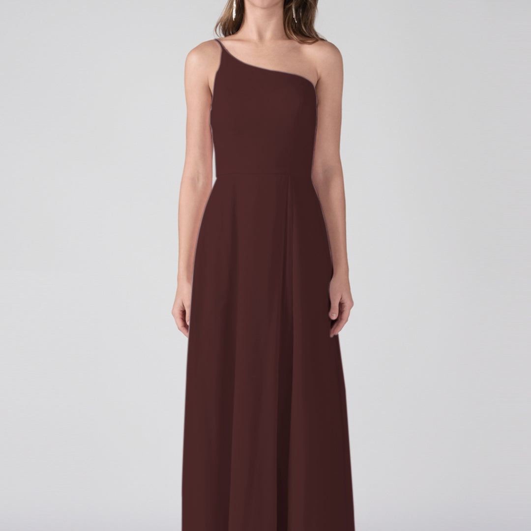 One Shoulder A-Line Side Split Floor-Length Dress
