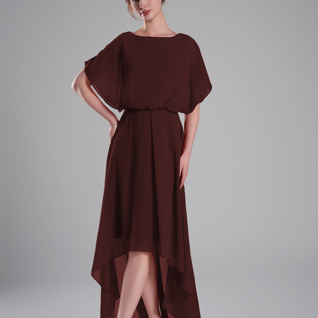 Boat Neck Open Back Flowing A-Line Dresses