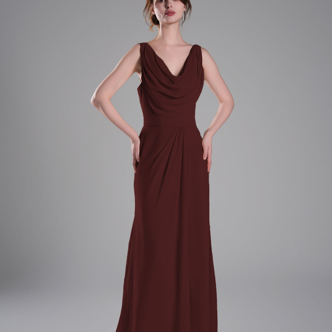 Cowl Neckline Fitted Bodice Asymmetrical Dresses