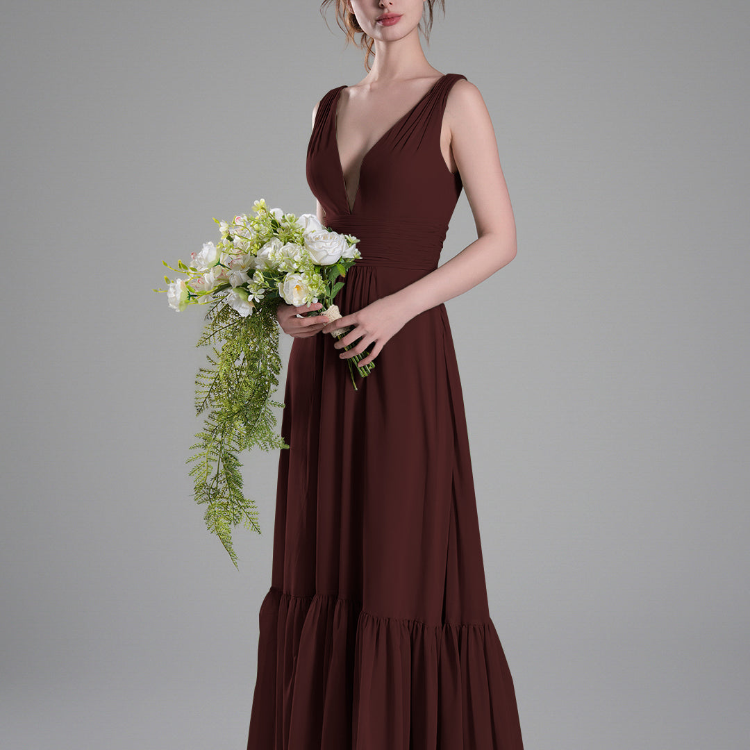 Sexy V-Neck Patchwork Chiffon Maxi Dress