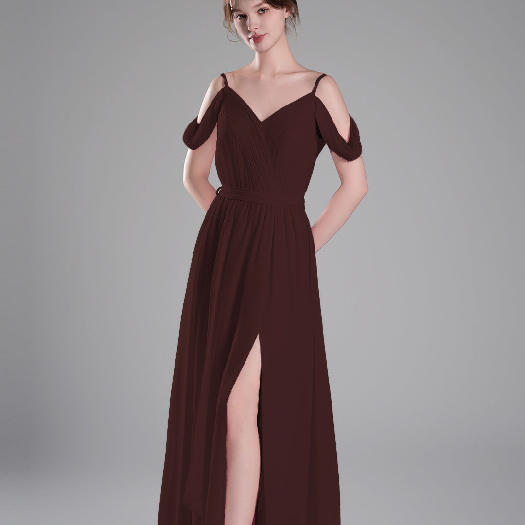 Off-Shoulder Adjustable Waist Tie Pleated Dresses