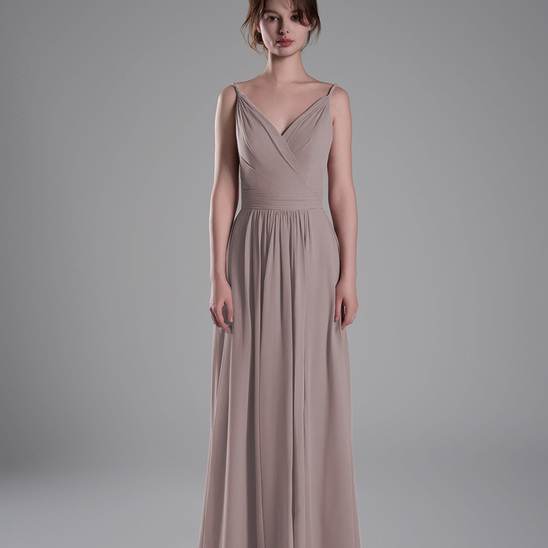 V-Neck Pleated Split A-Line Bridesmaid Dresses