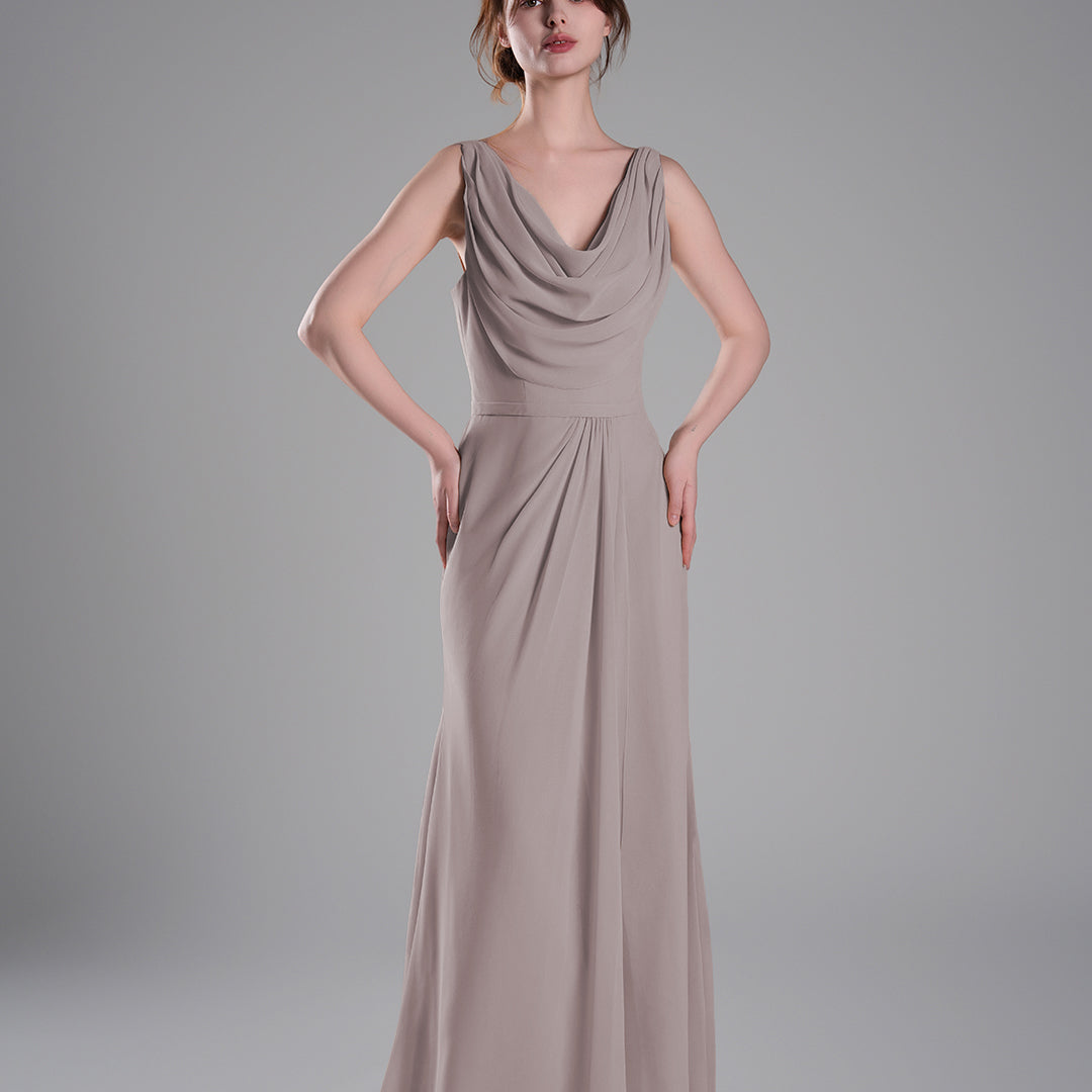 Cowl Neckline Fitted Bodice Asymmetrical Dresses