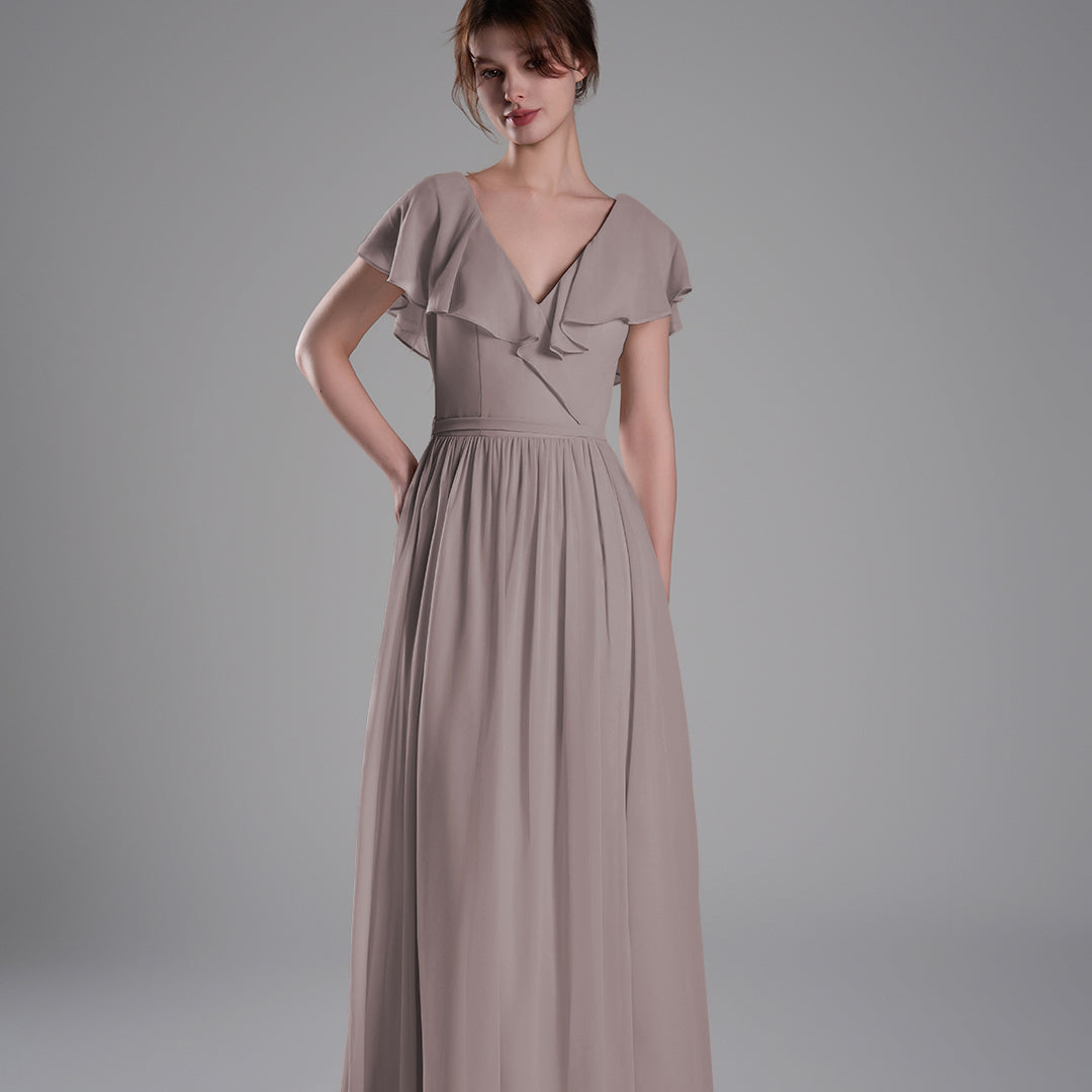 Deep V-Neckline Flutter Sleeves Tie Detail Dresses
