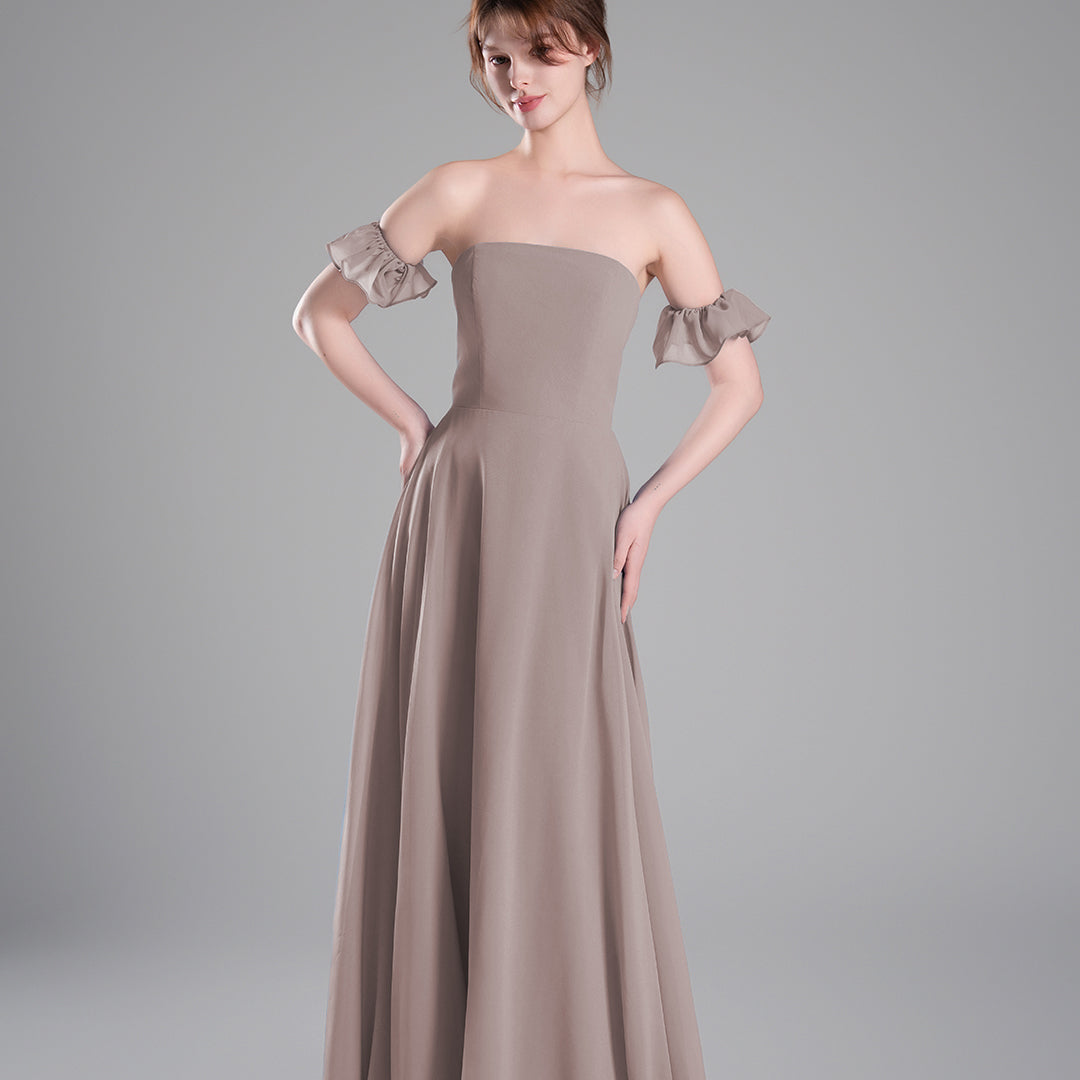 Off-Shoulder Ruffle Sleeves Figure Bodice A-line Dresses
