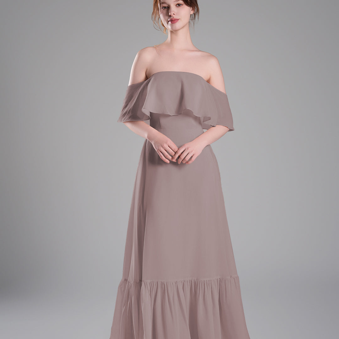 Off-Shoulder Ruffle Detailing Tiered Hemline Dresses