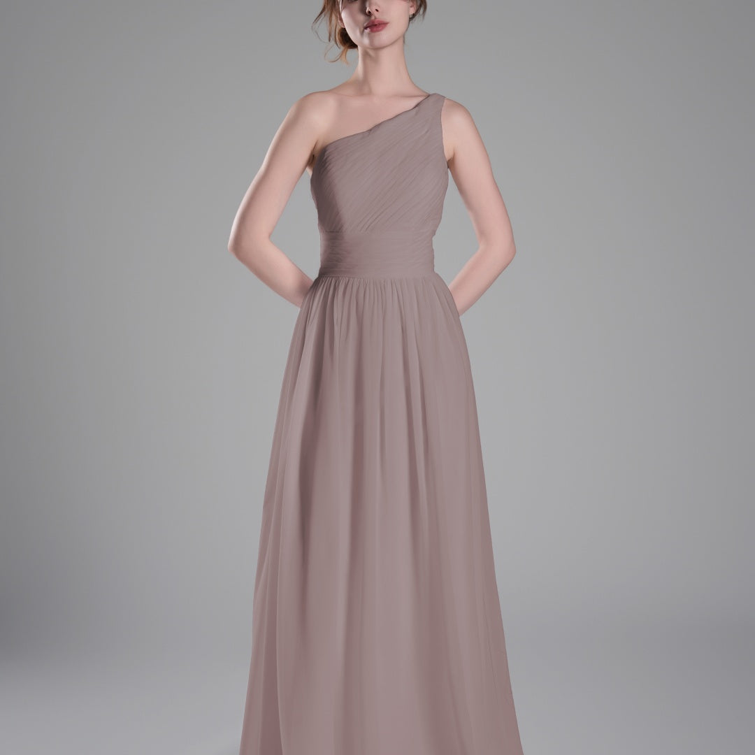 One-Shoulder Lace-Up Back Pleated A-Line Dresses