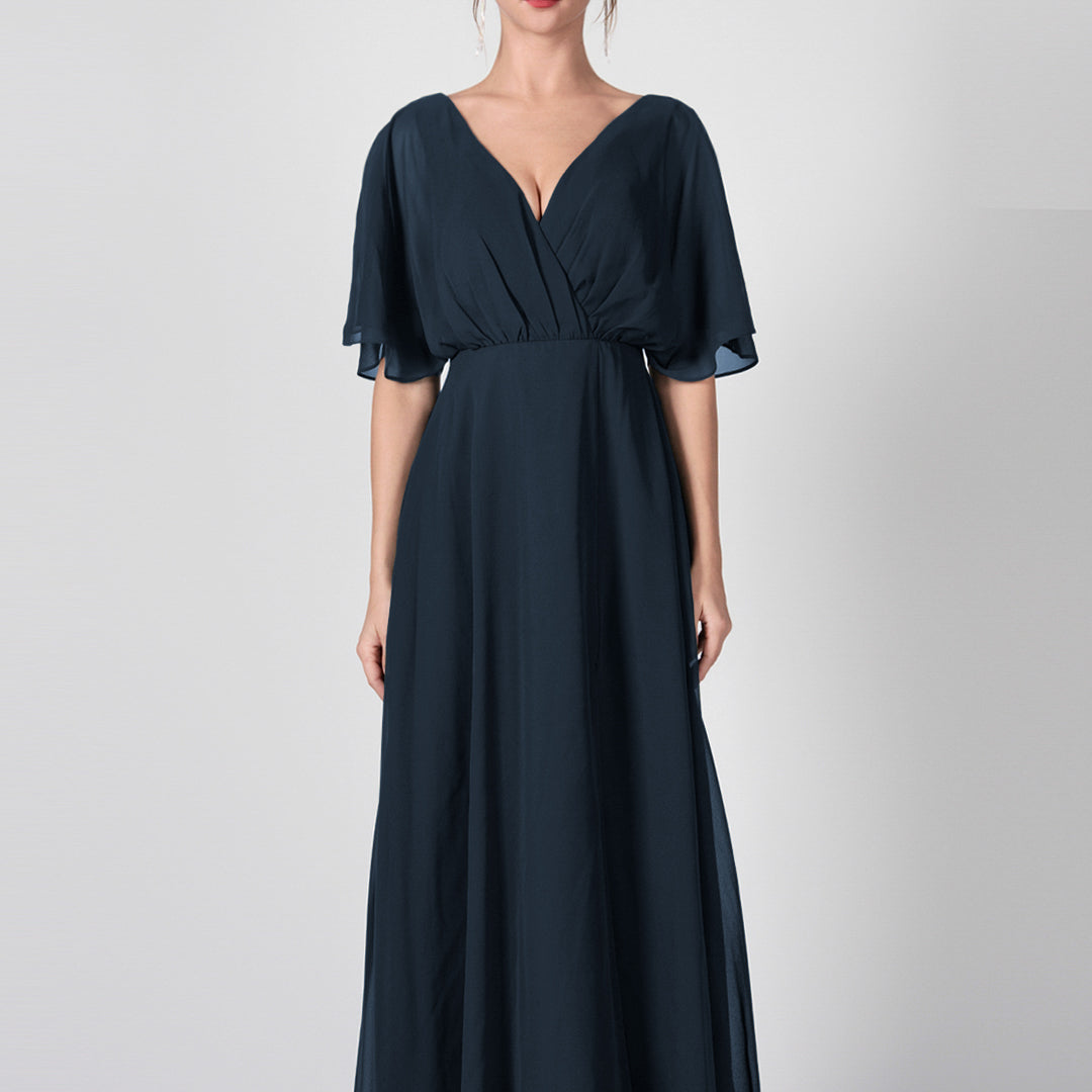 Open Back V-Neck Split Chiffon Maxi Dresses