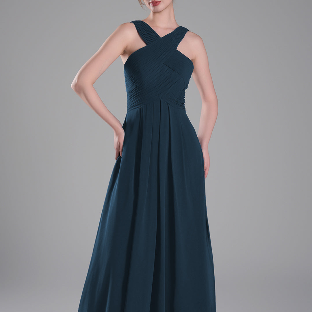 Crossed Straps Ruched Bodice A-Line Dresses